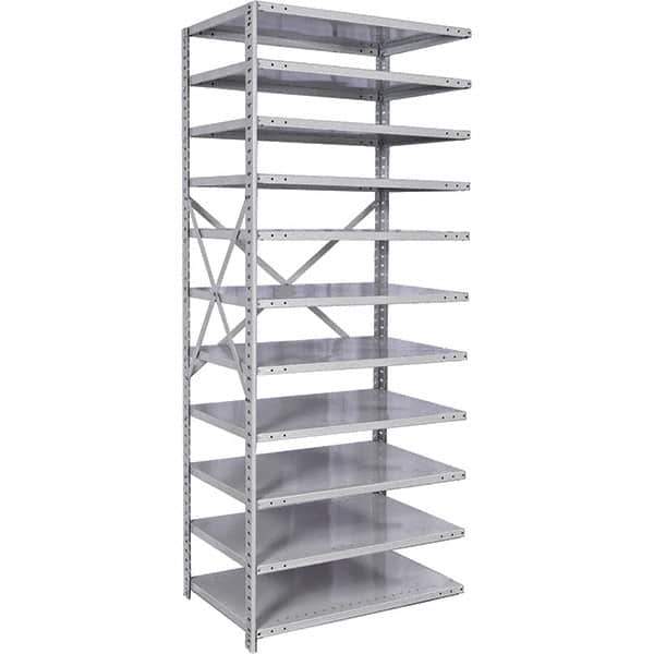 Hallowell - 11 Shelf Add-On Medium-Duty Open Steel Shelving - 500 Lb Capacity, 36" Wide x 87" High x 18" Deep, Platinum - USA Tool & Supply