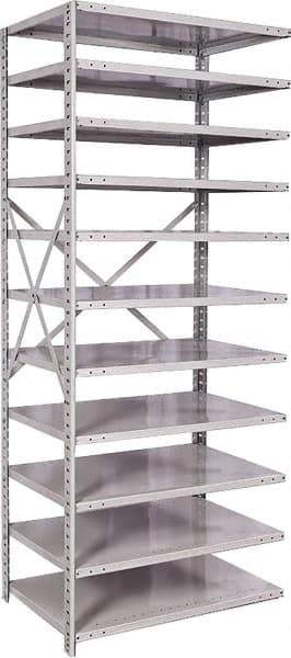 Hallowell - 11 Shelf Add-On Medium-Duty Open Steel Shelving - 500 Lb Capacity, 36" Wide x 87" High x 24" Deep, Platinum - USA Tool & Supply