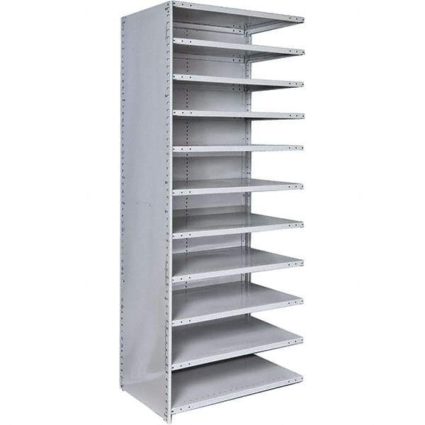 Hallowell - 11 Shelf, 375 Lb. Capacity, Closed Shelving Add-On Unit - 48 Inch Wide x 12 Inch Deep x 87 Inch High, Platinum - USA Tool & Supply