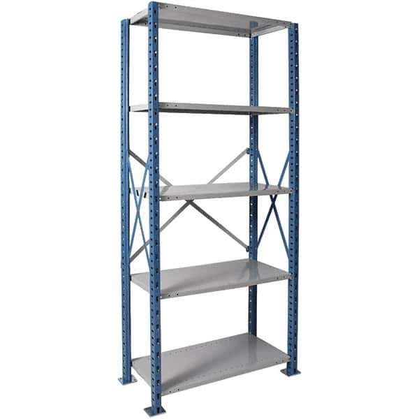 Hallowell - 5 Shelf Starter Heavy-Duty Open Steel Shelving - 500 Lb Capacity, 48" Wide x 123" High x 24" Deep, Blue/Platinum - USA Tool & Supply