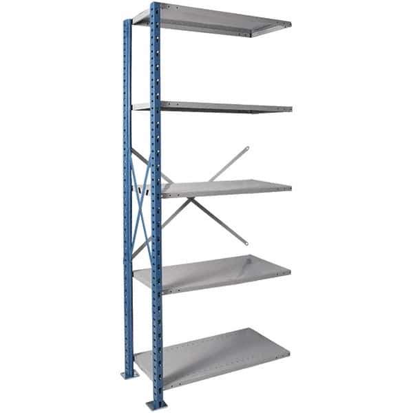 Hallowell - 5 Shelf Add-On Extra Heavy-Duty Open Steel Shelving - 900 Lb Capacity, 48" Wide x 87" High x 24" Deep, Blue/Platinum - USA Tool & Supply