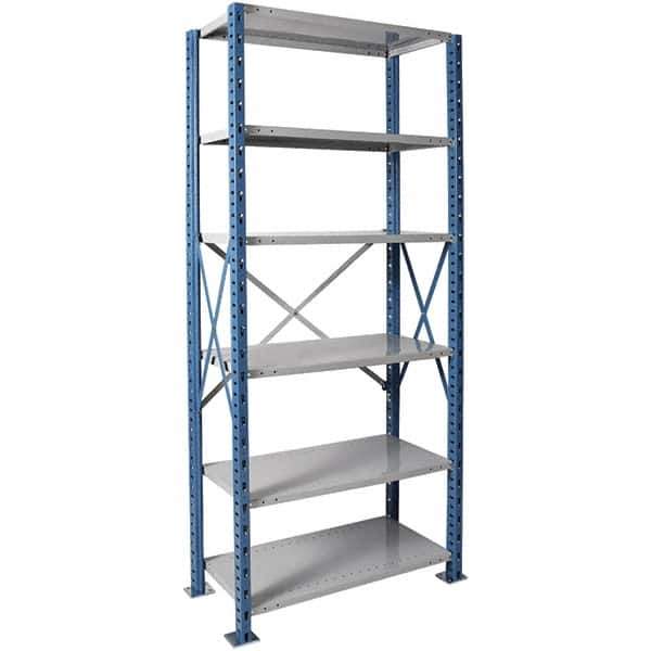 Hallowell - 6 Shelf Starter Extra Heavy-Duty Open Steel Shelving - 900 Lb Capacity, 48" Wide x 87" High x 24" Deep, Blue/Platinum - USA Tool & Supply