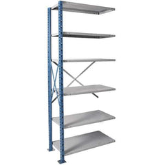 Hallowell - 6 Shelf Add-On Heavy-Duty Open Steel Shelving - 800 Lb Capacity, 36" Wide x 87" High x 18" Deep, Blue/Platinum - USA Tool & Supply