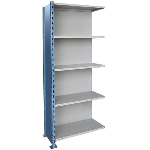 Hallowell - 5 Shelf, 800 Lb. Capacity, Closed Shelving Add-On Unit - 36 Inch Wide x 24 Inch Deep x 123 Inch High, Blue and Platinum - USA Tool & Supply