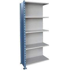 Hallowell - 5 Shelf, 1,250 Lb. Capacity, Closed Shelving Add-On Unit - 36 Inch Wide x 24 Inch Deep x 123 Inch High, Blue and Platinum - USA Tool & Supply