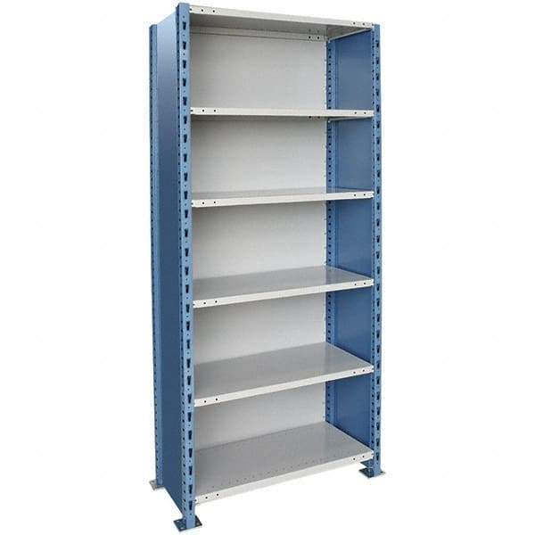 Hallowell - 6 Shelf, 450 Lb. Capacity, Closed Shelving Starter Unit - 48 Inch Wide x 18 Inch Deep x 87 Inch High, Blue and Platinum - USA Tool & Supply