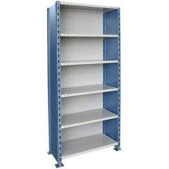 Hallowell - 6 Shelf, 1,250 Lb. Capacity, Closed Shelving Starter Unit - 36 Inch Wide x 24 Inch Deep x 123 Inch High, Blue and Platinum - USA Tool & Supply