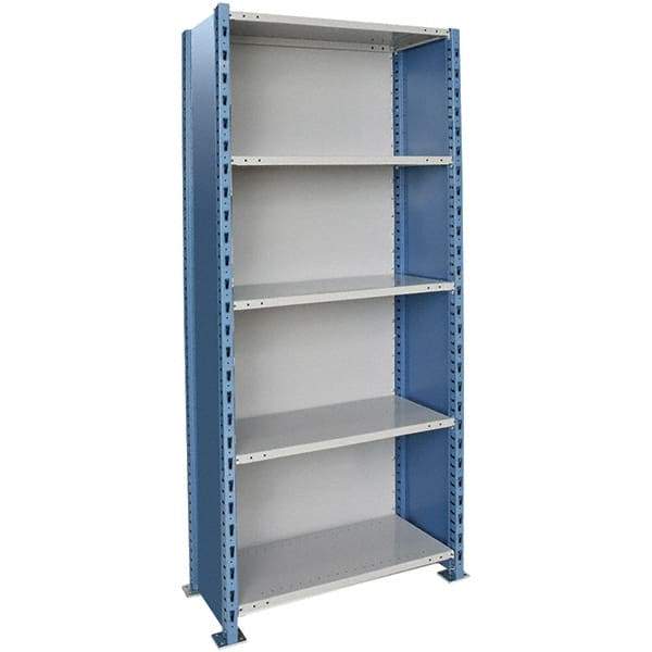 Hallowell - 5 Shelf, 1,250 Lb. Capacity, Closed Shelving Starter Unit - 36 Inch Wide x 24 Inch Deep x 123 Inch High, Blue and Platinum - USA Tool & Supply