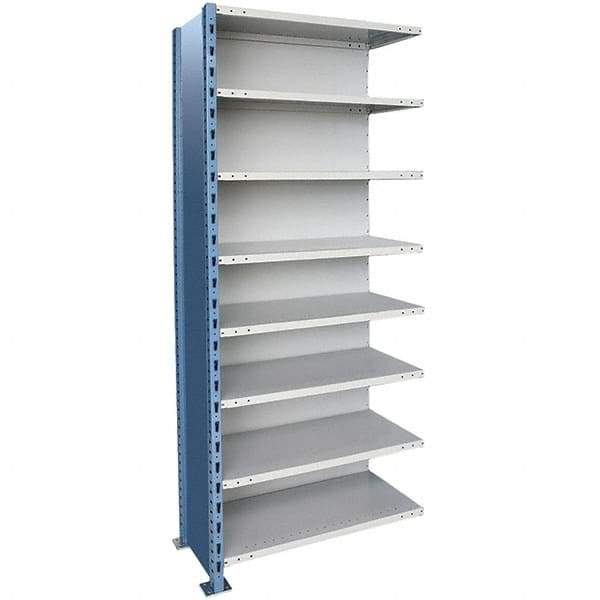 Hallowell - 8 Shelf, 1,200 Lb. Capacity, Closed Shelving Add-On Unit - 36 Inch Wide x 18 Inch Deep x 87 Inch High, Blue and Platinum - USA Tool & Supply