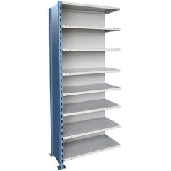 Hallowell - 8 Shelf, 800 Lb. Capacity, Closed Shelving Add-On Unit - 36 Inch Wide x 24 Inch Deep x 87 Inch High, Blue and Platinum - USA Tool & Supply