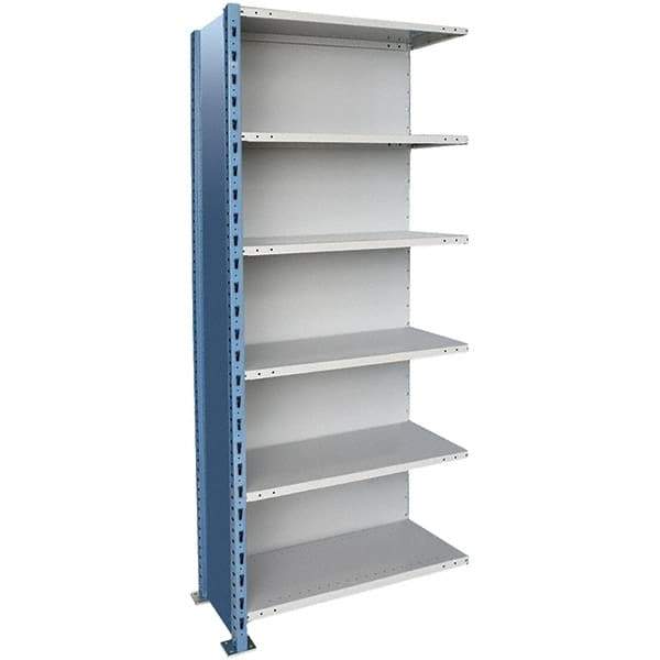 Hallowell - 6 Shelf, 800 Lb. Capacity, Closed Shelving Add-On Unit - 36 Inch Wide x 24 Inch Deep x 123 Inch High, Blue and Platinum - USA Tool & Supply