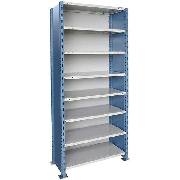 Hallowell - 8 Shelf, 450 Lb. Capacity, Closed Shelving Starter Unit - 48 Inch Wide x 18 Inch Deep x 123 Inch High, Blue and Platinum - USA Tool & Supply