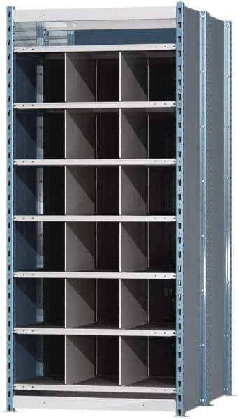 Hallowell - 18 Bin Heavy-Duty Deep Bin Industrial Shelving - 36 Inch Overall Width x 48 Inch Overall Depth x 87 Inch Overall Height, Blue and Platinum Steel Bins - USA Tool & Supply