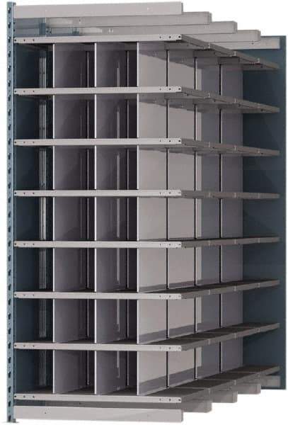 Hallowell - 28 Bin Heavy-Duty Deep Bin Industrial Shelving - 36 Inch Overall Width x 96 Inch Overall Depth x 87 Inch Overall Height, Blue and Platinum Steel Bins - USA Tool & Supply