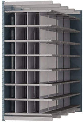 Hallowell - 28 Bin Heavy-Duty Deep Bin Industrial Shelving - 36 Inch Overall Width x 96 Inch Overall Depth x 87 Inch Overall Height, Blue and Platinum Steel Bins - USA Tool & Supply