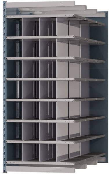 Hallowell - 28 Bin Heavy-Duty Deep Bin Industrial Shelving - 36 Inch Overall Width x 72 Inch Overall Depth x 87 Inch Overall Height, Blue and Platinum Steel Bins - USA Tool & Supply