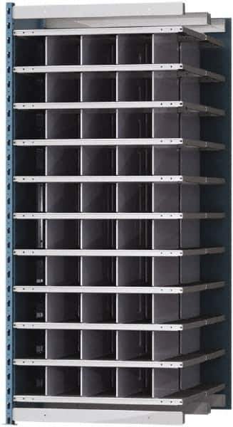 Hallowell - 50 Bin Heavy-Duty Deep Bin Industrial Shelving - 36 Inch Overall Width x 48 Inch Overall Depth x 87 Inch Overall Height, Blue and Platinum Steel Bins - USA Tool & Supply