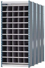 Hallowell - 50 Bin Heavy-Duty Deep Bin Industrial Shelving - 36 Inch Overall Width x 96 Inch Overall Depth x 87 Inch Overall Height, Blue and Platinum Steel Bins - USA Tool & Supply