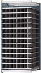 Hallowell - 96 Bin Heavy-Duty Deep Bin Industrial Shelving - 36 Inch Overall Width x 48 Inch Overall Depth x 87 Inch Overall Height, Blue and Platinum Steel Bins - USA Tool & Supply