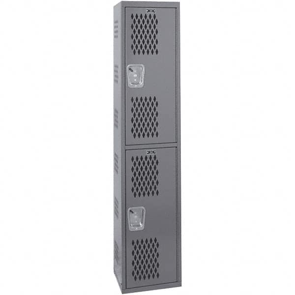 Hallowell - 2 Door, 2 Tier, Heavy-Duty Ventilated Wardrobe & Box Lockers - USA Tool & Supply