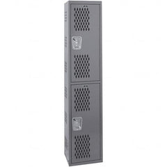 Hallowell - 2 Door, 2 Tier, Heavy-Duty Ventilated Wardrobe & Box Lockers - USA Tool & Supply