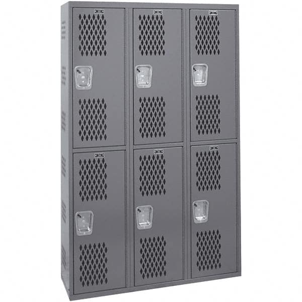 Hallowell - 6 Door, 2 Tier, Heavy-Duty Ventilated Wardrobe & Box Lockers - USA Tool & Supply