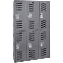 Hallowell - 6 Door, 2 Tier, Heavy-Duty Ventilated Wardrobe & Box Lockers - USA Tool & Supply