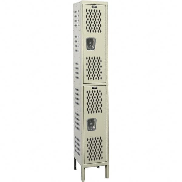 Hallowell - 2 Door, 2 Tier, Heavy-Duty Ventilated Wardrobe & Box Lockers - USA Tool & Supply