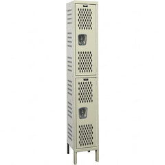 Hallowell - 2 Door, 2 Tier, Heavy-Duty Ventilated Wardrobe & Box Lockers - USA Tool & Supply