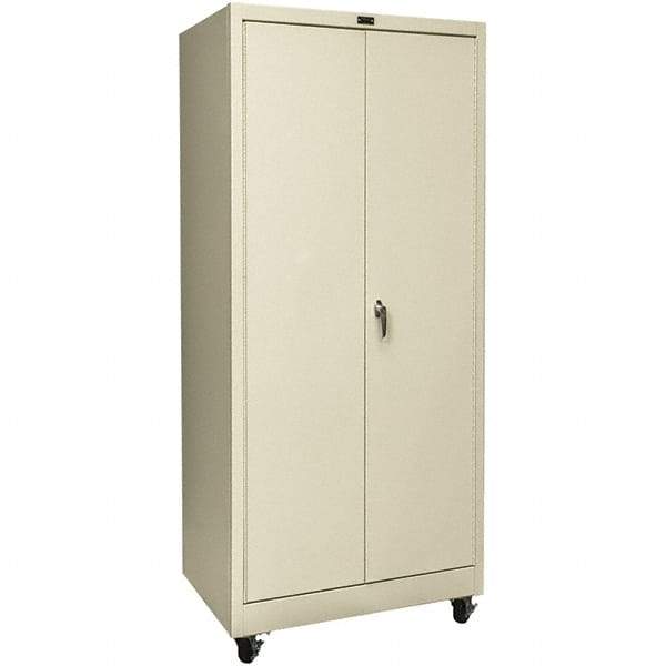 Hallowell - 4 Shelf Mobile Storage Cabinet - Steel, 48" Wide x 24" Deep x 72" High, Tan - USA Tool & Supply