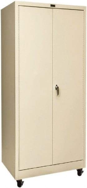 Hallowell - 4 Shelf Mobile Storage Cabinet - Steel, 36" Wide x 24" Deep x 72" High, Tan - USA Tool & Supply