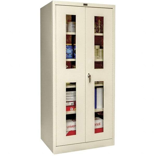 Hallowell - 4 Shelf Locking Storage Cabinet - Steel, 48" Wide x 18" Deep x 72" High, Tan - USA Tool & Supply