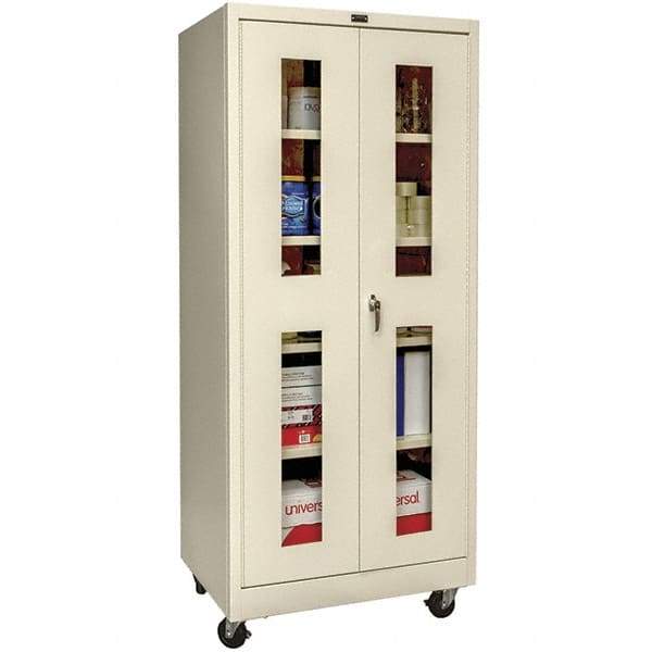 Hallowell - 4 Shelf Mobile Storage Cabinet - Steel, 36" Wide x 24" Deep x 72" High, Tan - USA Tool & Supply