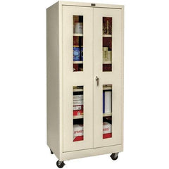 Hallowell - 4 Shelf Mobile Storage Cabinet - Steel, 36" Wide x 24" Deep x 72" High, Tan - USA Tool & Supply