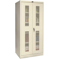 Hallowell - 4 Shelf Locking Storage Cabinet - Steel, 48" Wide x 18" Deep x 72" High, Tan - USA Tool & Supply