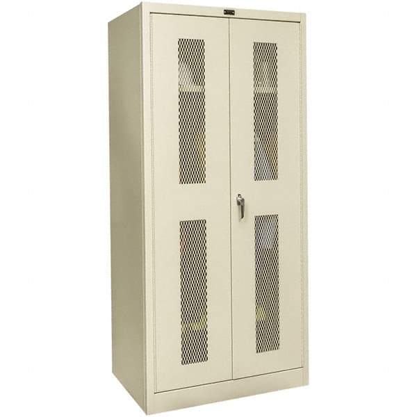 Hallowell - 1 Shelf Wardrobe Storage Cabinet - Steel, 36" Wide x 18" Deep x 72" High, Tan - USA Tool & Supply