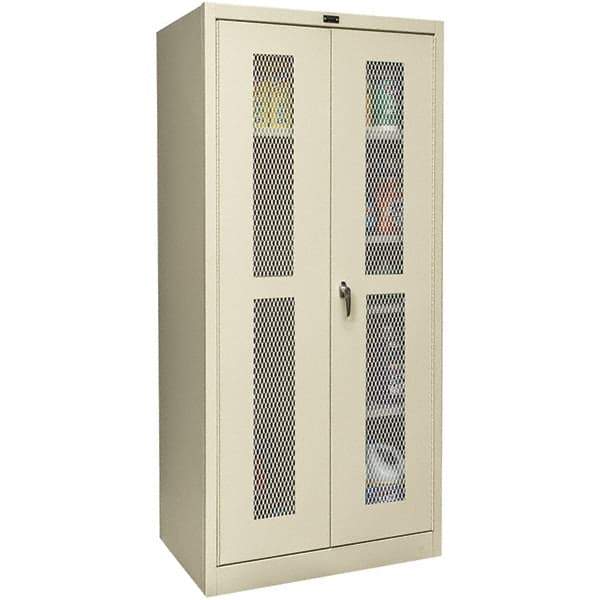 Hallowell - 4 Shelf Combination Storage Cabinet - Steel, 48" Wide x 18" Deep x 72" High, Tan - USA Tool & Supply