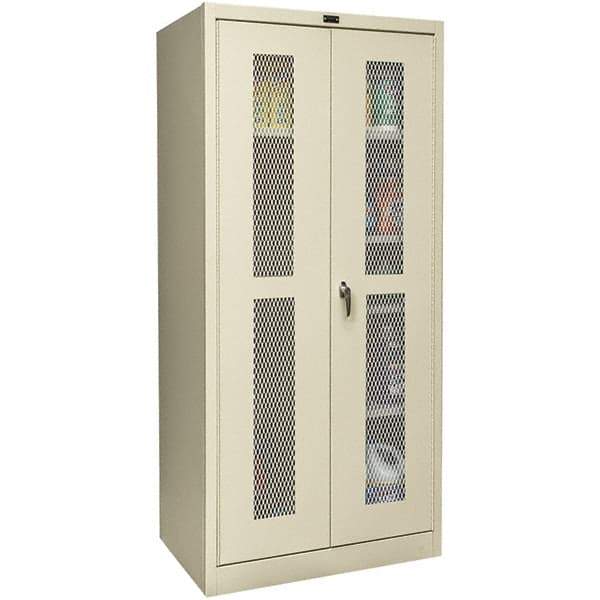 Hallowell - 4 Shelf Combination Storage Cabinet - Steel, 36" Wide x 24" Deep x 72" High, Tan - USA Tool & Supply