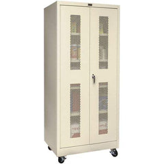 Hallowell - 4 Shelf Mobile Storage Cabinet - Steel, 36" Wide x 24" Deep x 72" High, Tan - USA Tool & Supply