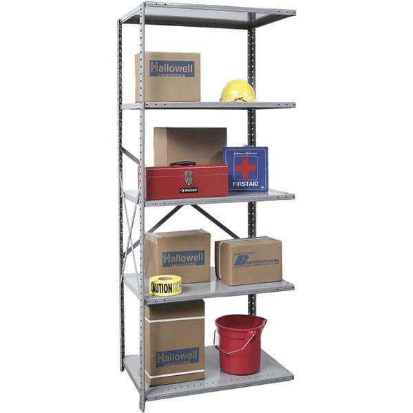 Hallowell - 5 Shelf Add-On Extra Heavy-Duty Open Steel Shelving - 750 Lb Capacity, 48" Wide x 87" High x 12" Deep, Gray - USA Tool & Supply