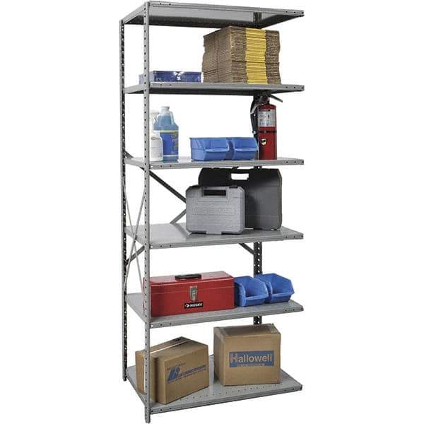 Hallowell - 6 Shelf Add-On Extra Heavy-Duty Open Steel Shelving - 1 Lb Capacity, 36" Wide x 87" High x 12" Deep, Gray - USA Tool & Supply
