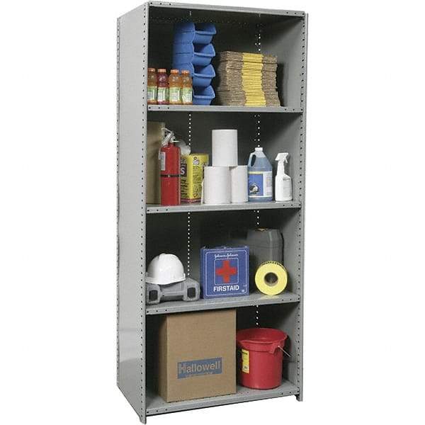 Hallowell - 5 Shelf, 500 Lb. Capacity, Closed Shelving Starter Unit - 36 Inch Wide x 12 Inch Deep x 87 Inch High, Gray - USA Tool & Supply