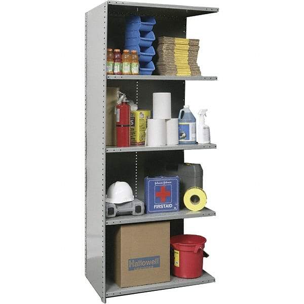Hallowell - 5 Shelf, 1,200 Lb. Capacity, Closed Shelving Add-On Unit - 36 Inch Wide x 18 Inch Deep x 87 Inch High, Gray - USA Tool & Supply