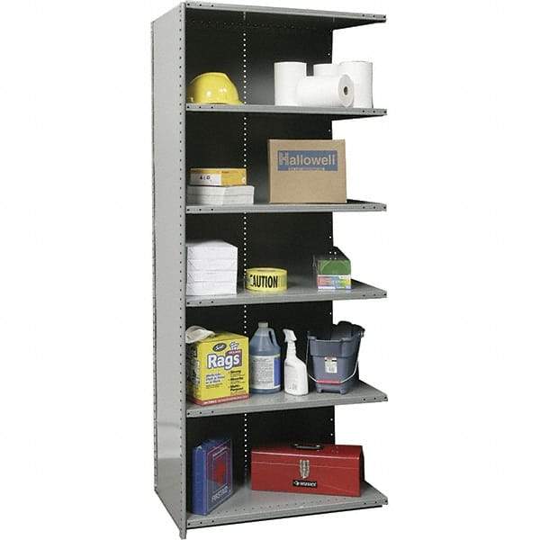 Hallowell - 6 Shelf, 1,100 Lb. Capacity, Closed Shelving Add-On Unit - 36 Inch Wide x 12 Inch Deep x 87 Inch High, Gray - USA Tool & Supply