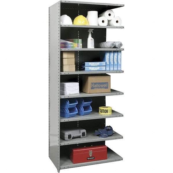 Hallowell - 8 Shelf, 1,200 Lb. Capacity, Closed Shelving Add-On Unit - 36 Inch Wide x 18 Inch Deep x 87 Inch High, Gray - USA Tool & Supply