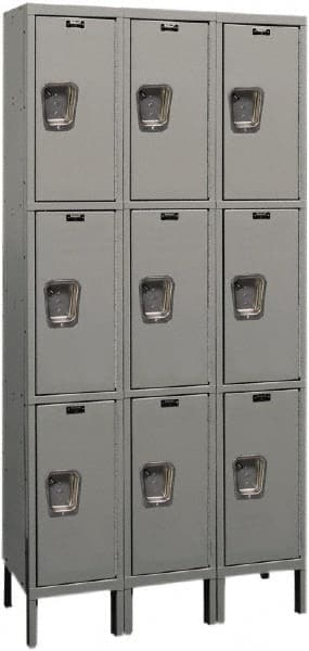 Hallowell - 9 Door, 3 Tier, Premium Wardrobe Lockers - USA Tool & Supply
