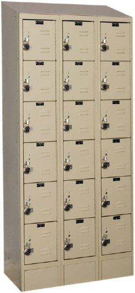 Hallowell - 18 Door, 6 Tier, Ready-Built Wardrobe & Box Lockers - USA Tool & Supply