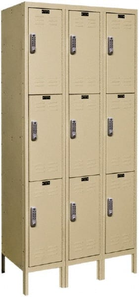 Hallowell - 9 Door, 3 Tier, Electronic Access Lockers - USA Tool & Supply