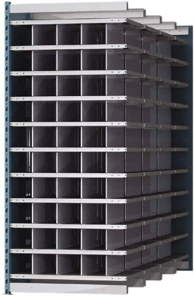 Hallowell - 50 Bin Heavy-Duty Deep Bin Industrial Shelving - 36 Inch Overall Width x 96 Inch Overall Depth x 87 Inch Overall Height, Blue and Platinum Steel Bins - USA Tool & Supply