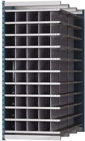 Hallowell - 50 Bin Heavy-Duty Deep Bin Industrial Shelving - 36 Inch Overall Width x 72 Inch Overall Depth x 87 Inch Overall Height, Blue and Platinum Steel Bins - USA Tool & Supply